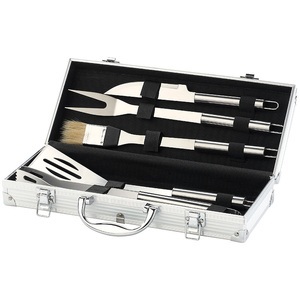 Rosenstein & Söhne, Rosenstein & Söhne Edelstahl-Grillbesteck im Aluminium-Koffer, Edelstahl-Grillbesteck im Aluminium-Koffer