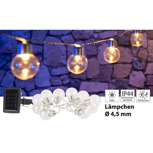 Lunartec, Lunartec Solar-LED-Lichterkette mit 10 LED Glühbirnen, 1,8 Meter, IP44, Solar-LED-Lichterkette mit 10 LED Glühbirnen, 1,8 Meter, IP44