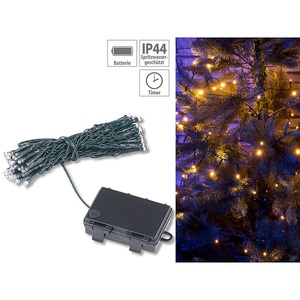 Lunartec, Lunartec LED-Lichterkette mit 50 LEDs, Timer, Batterie, warmweiss, 5 m, IP44, LED-Lichterkette mit 50 LEDs, Timer, Batterie, warmweiss, 5 m, IP44