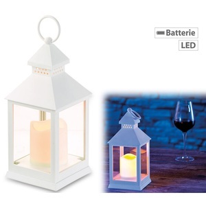Lunartec, Lunartec Laterne mit flackernder LED-Kerze und Timer, Batteriebetrieb, weiss, Laterne mit flackernder LED-Kerze und Timer, Batteriebetrieb, weiss