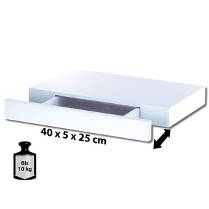 Carlo Milano, Wandregal mit versteckter Schublade, 40 x 5 x 25 cm, weiß, Wandregal mit versteckter Schublade, 40 x 5 x 25 cm, weiß