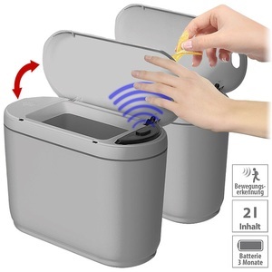 Infactory, 2er Design-Abfalleimer mit Hand-Bewegungs-Sensor, je 2 l, grau, 2er Design-Abfalleimer mit Hand-Bewegungs-Sensor, je 2 l, grau
