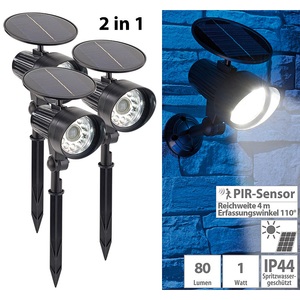 Royal Gardineer, 3er-Set 2in1-Solar-LED-Wand- & Wegeleuchten mit Licht- und PIR-Sensor