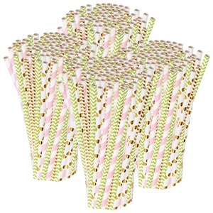 Pearl, Pearl 400 Papier-Trinkhalme, Retro-Motive in gold, grün, rosa, 197 x 6 mm, 400 Papier-Trinkhalme, Retro-Motive in gold, grün, rosa, 197 x 6 mm