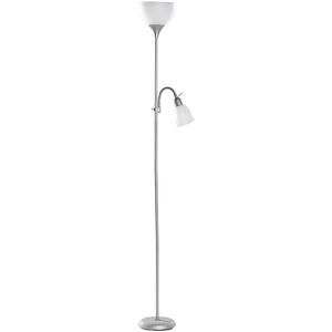 Lunartec, Lunartec Deckenfluter mit Leseleuchte, Silber/Weiss, E27/E14, Deckenfluter mit Leseleuchte, Silber/Weiß, E27/E14