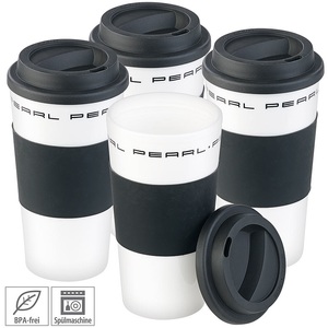 Pearl, Pearl 4er-Set Coffee-to-go-Becher mit Deckel, 475 ml, doppelwandig, BPA-frei, 4er-Set Coffee-to-go-Becher mit Deckel, 475 ml, doppelwandig, BPA-frei