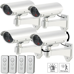 VisorTech, 4er-Set Überwachungskamera-Attrappen, Bewegungsmelder, Alarm-Funktion