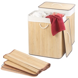 Infactory, infactory 2er-Set Faltbare Bambus-Wäschekörbe mit Deckel und Wäschesack, natur, 2er-Set Faltbare Bambus-Wäschekörbe mit Deckel und Wäschesack, natur