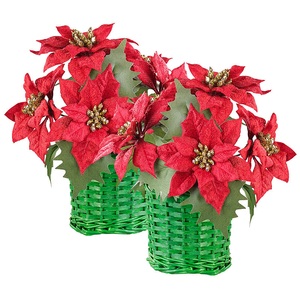 Infactory, infactory 2er-Set Weihnachts-Gestecke mit Weihnachtssternen im geflochtenem Korb, 2er-Set Weihnachts-Gestecke mit Weihnachtssternen im geflochtenem Korb