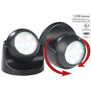 Luminea, Luminea 2er-Set Kabellose LED-Strahler, Bewegungssensor, 360° drehbar,100 lm, 2er-Set Kabellose LED-Strahler, Bewegungssensor, 360° drehbar,100 lm