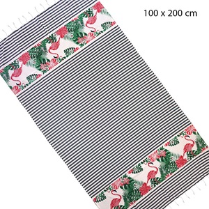 undefined, Hamamtuch mit Fransen mit Flamingo-Print, 100% Baumwolle, 100x200 cm