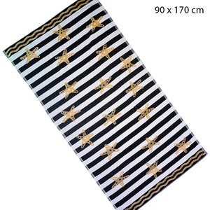 undefined, Jacquard-Strandbadetuch Streifen/goldene Seesterne, 100% Baumwolle