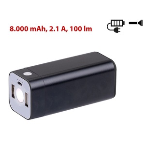 revolt, revolt USB-Powerbank mit 8.000 mAh und LED-Taschenlampe, 2,1 A, 100 Lumen, USB-Powerbank mit 8.000 mAh und LED-Taschenlampe, 2,1 A, 100 Lumen