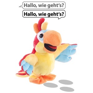 Playtastic, Playtastic Sprechender Plüsch-Papagei mit Mikrofon, spricht nach und läuft, 22 cm, Sprechender Plüsch-Papagei mit Mikrofon, spricht nach und läuft, 22 cm