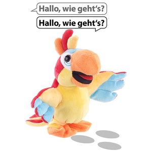 Playtastic Sprechender Plüsch-Papagei mit Mikrofon, spricht nach und läuft, 22 cm