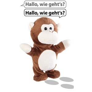 Playtastic Sprechender Plüsch-Affe mit Mikrofon, spricht nach und läuft, 22 cm