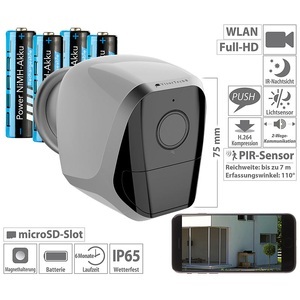 VisorTech, VisorTech Full-HD-IP-Überwachungskamera mit App, 12 Monate Stand-by, 8 Akkus, Full-HD-IP-Überwachungskamera mit App, 12 Monate Stand-by, 4 Akkus