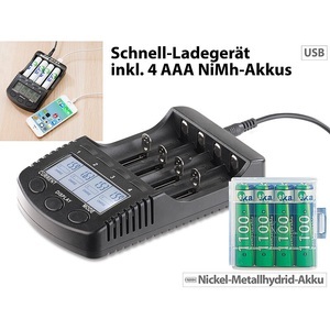 tka Köbele Akkutechnik, tka Köbele Akkutechnik Hochleistungs-Schnell-Ladegerät mit Display und 4 NiMH-Akkus Typ AAA, Hochleistungs-Schnell-Ladegerät mit Display und 4 NiMH-Akkus Typ AAA