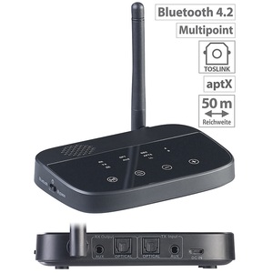 Auvisio, 2in1-Audio-Sender & -Empfänger, Bluetooth 4.2, aptX, 50 m Reichweite, 2in1-Audio-Sender & -Empfänger, Bluetooth 4.2, aptX, 50 m Reichweite