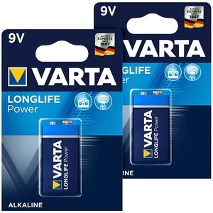Varta, Varta Longlife Power Batterie, Typ 9V/E-Block / 6LR3146, 9 Volt 2er-Set, Longlife Power Batterie, Typ 9V/E-Block / 6LR3146, 9 Volt 2er-Set