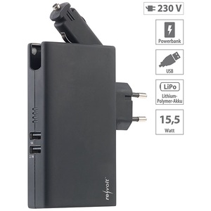 revolt, revolt Powerbank mit 5.000 mAh, 12/24- & 230-V-Stecker, 2x USB, 3,1 A, 15,5 W, Powerbank mit 5.000 mAh, 12/24- & 230-V-Stecker, 2x USB, 3,1 A, 15,5 W