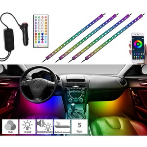 Lescars, 4er-Set Kfz-LED-RGB-Streifen mit Fernbedienung, Bluetooth, App / Led Streifen, 4er-Set Kfz-LED-RGB-Streifen mit Fernbedienung, Bluetooth, App