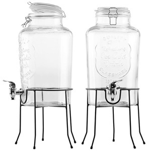 Pearl, 2er-Set Retro-Getränkespender aus Glas mit Ständer, Zapfhahn, 6, Liter
