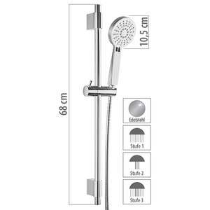 BadeStern, Brausestangen-Set mit Handbrause & Edelstahl-Schlauch, 3 Strahlarten / Dusche, Brausestangen-Set mit Handbrause & Edelstahl-Schlauch, 3 Strahlarten
