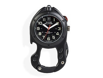undefined, Swiss Military Karabiner-Uhr mit LED & Messer, schwarz, Swiss Military Karabiner-Uhr mit LED & Messer, schwarz