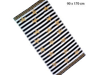 Jacquard-Strandbadetuch Streifen/goldene Seesterne, 100% Baumwolle