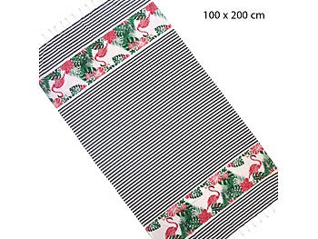 Hamamtuch mit Fransen mit Flamingo-Print, 100% Baumwolle, 100x200 cm