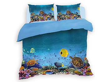 undefined, Designer-Bettwäsche-Set Unterwasserwelt, 1x Duvet- und 2x Kissenbezüge