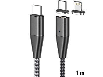 Callstel, "xMagnetisches USB-C-Schnell-Ladekabel auf Typ C & Lightning, 1 m, 3 A / Ladekabel"