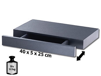Carlo Milano, Carlo Milano Wandregal mit versteckter Schublade, 40 x 5 x 25 cm, schwarz, Wandregal mit versteckter Schublade, 40 x 5 x 25 cm, schwarz