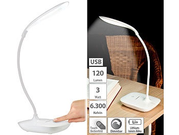 Pearl, Pearl Schwanenhals-Schreibtischlampe mit 3-Watt-COB-LED & Akku, USB-Ladung, Schwanenhals-Schreibtischlampe mit 3-Watt-COB-LED & Akku, USB-Ladung