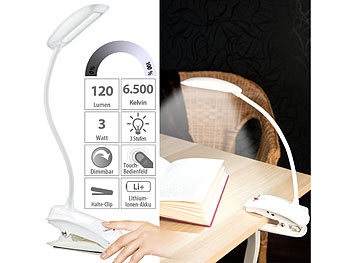 Lunartec, Lunartec Schwanenhals-Klemm-Lampe mit 3-Watt-COB-LED und Akku, USB-Ladefunktion, Schwanenhals-Klemm-Lampe mit 3-Watt-COB-LED und Akku, USB-Ladefunktion