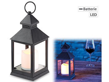 Lunartec, Lunartec Laterne mit flackernder LED-Kerze und Timer, Batteriebetrieb, schwarz, Laterne mit flackernder LED-Kerze und Timer, Batteriebetrieb, schwarz