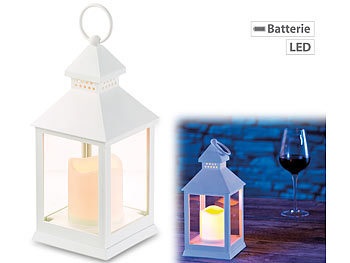 Lunartec, Lunartec Laterne mit flackernder LED-Kerze und Timer, Batteriebetrieb, weiss, Laterne mit flackernder LED-Kerze und Timer, Batteriebetrieb, weiss