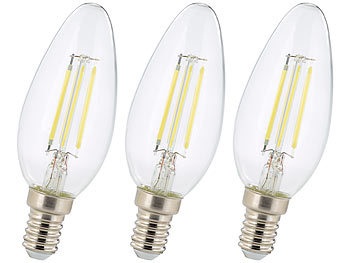 Luminea, Luminea 3er-Set LED-Filament-Kerzen, B35, E14, 470 Lumen, 4 Watt, 6500 K, 3er-Set LED-Filament-Kerzen, B35, E14, 470 Lumen, 4 Watt, 6500 K
