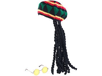 Infactory, infactory Jamaika-Mütze mit Dreadlocks & gelber Brille, Jamaika-Mütze mit Dreadlocks & gelber Brille