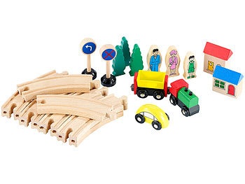 Playtastic, Playtastic Kleines Holz-Eisenbahn-Set mit 25 Teilen, Kleines Holz-Eisenbahn-Set mit 25 Teilen