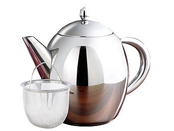 Rosenstein & Söhne, Rosenstein & Söhne Edelstahl-Teekanne mit Siebeinsatz, 1 Liter, spülmaschinenfest, Edelstahl-Teekanne mit Siebeinsatz, 0,8 Liter, spülmaschinenfest