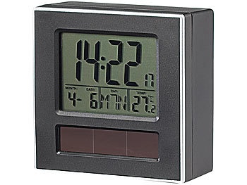 Infactory, infactory Solar-Funkwecker DCF mit Beleuchtung, Kalender & Thermometer, Solar-Funkwecker DCF mit LCD-Display, Kalender & Thermometer