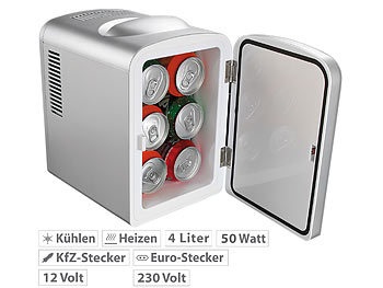 Rosenstein & Söhne, Rosenstein & Söhne Mobiler Mini-Kühlschrank mit Wärmefunktion, 4 Liter, 12 & 230 V, Mobiler Mini-Kühlschrank mit Wärmefunktion, 4 Liter, 12 & 230 V