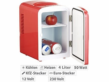 Rosenstein & Söhne, Rosenstein & Söhne Mini-Kühlschrank mit Warmhalte-Funktion, 4 Liter, für 12/230 Volt, rot, Mini-Kühlschrank mit Warmhalte-Funktion, 4 Liter, für 12/230 Volt, rot