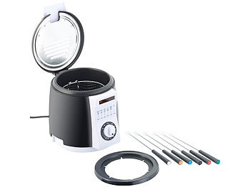 Rosenstein & Söhne, Rosenstein & Söhne Kompakte Tisch-Fritteuse mit Fondue-Set, 0,9 Liter, 800 Watt, Kompakte Tisch-Fritteuse mit Fondue-Set, 0,9 Liter, 840 Watt