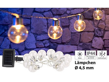 Lunartec, Lunartec Solar-LED-Lichterkette mit 10 LED Glühbirnen, 1,8 Meter, IP44, Solar-LED-Lichterkette mit 10 LED Glühbirnen, 1,8 Meter, IP44
