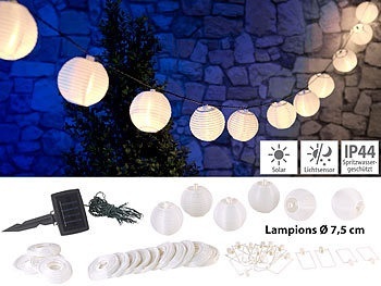 Lunartec, Lunartec Solar-LED-Lichterkette, warmweiss, mit 20 weissen Lampions, 3,8 m, IP44, Solar-LED-Lichterkette, warmweiß, mit 20 weißen Lampions, 3,8 m, IP44