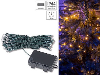 Lunartec, Lunartec LED-Lichterkette mit 100 LEDs, Timer, Batterie, warmweiss, 10 m, IP44, LED-Lichterkette mit 100 LEDs, Timer, Batterie, warmweiss, 10 m, IP44