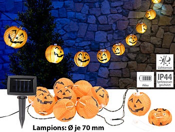 Lunartec, Lunartec Solar-Lichterkette mit 10 LED-Lampions im Halloween-Kürbis-Look, IP44, Solar-Lichterkette mit 10 LED-Lampions im Halloween-Kürbis-Look, IP44